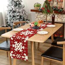 1pc Cute Christmas Snowflake Table Runner, Suitable For Kitchen, Dining Table, Christmas, Thanksgiving, Home Party Decoration