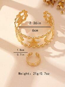 2件套镂空星月手链戒指套装，适合派对、聚会和日常佩戴 - 金色 - 查看 6