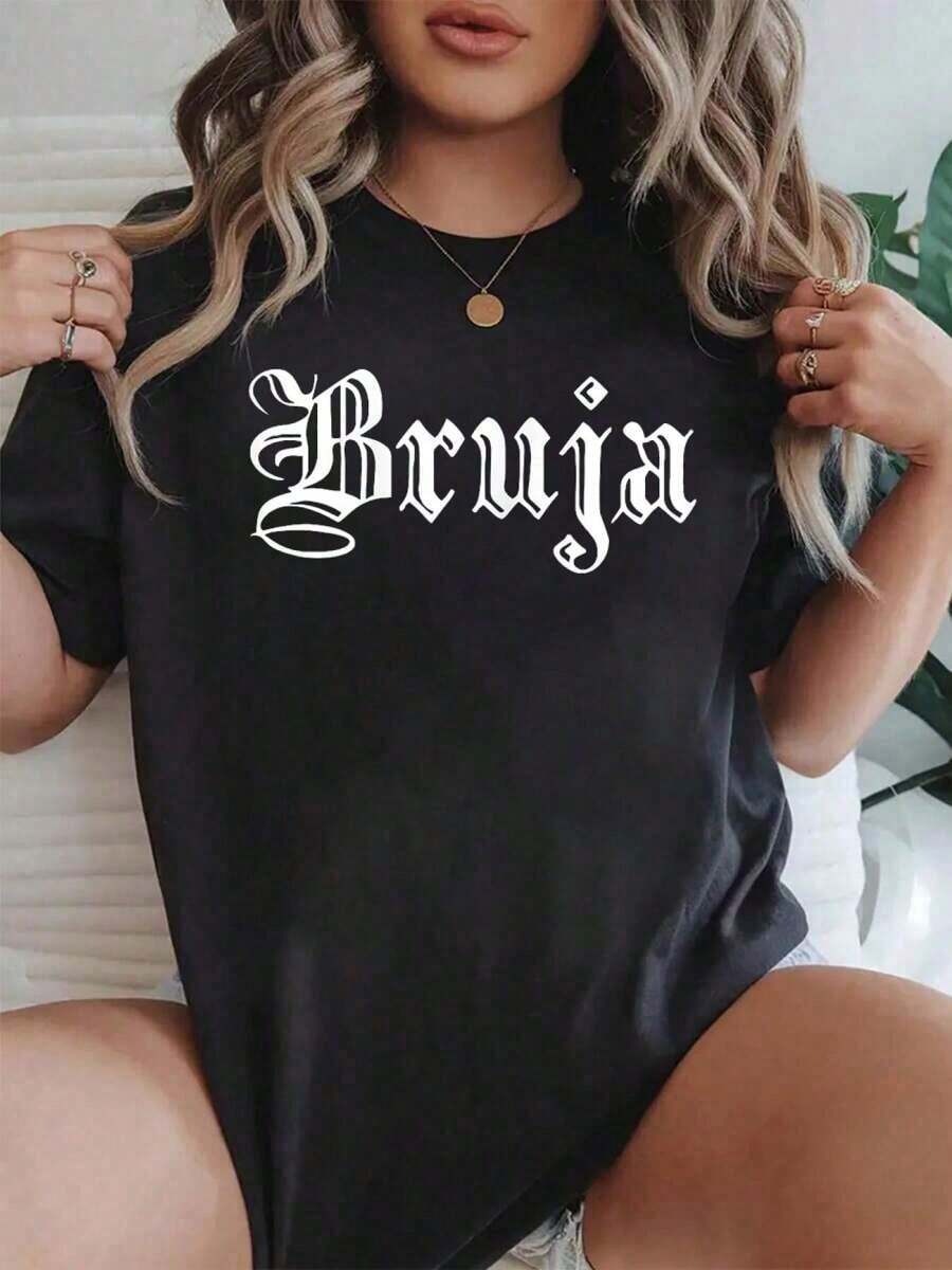 Polyster Bruja Dia De Muertos Mexican Halloween Witch Latina T-Shirt Pop Shirt For Women - màu đen - Xem 1