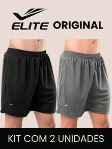 Kit 2 Basic Men's Bermuda Shorts For Football Academy In Polyester Elite Original Father's Day Dad - Black and Gray - View 1