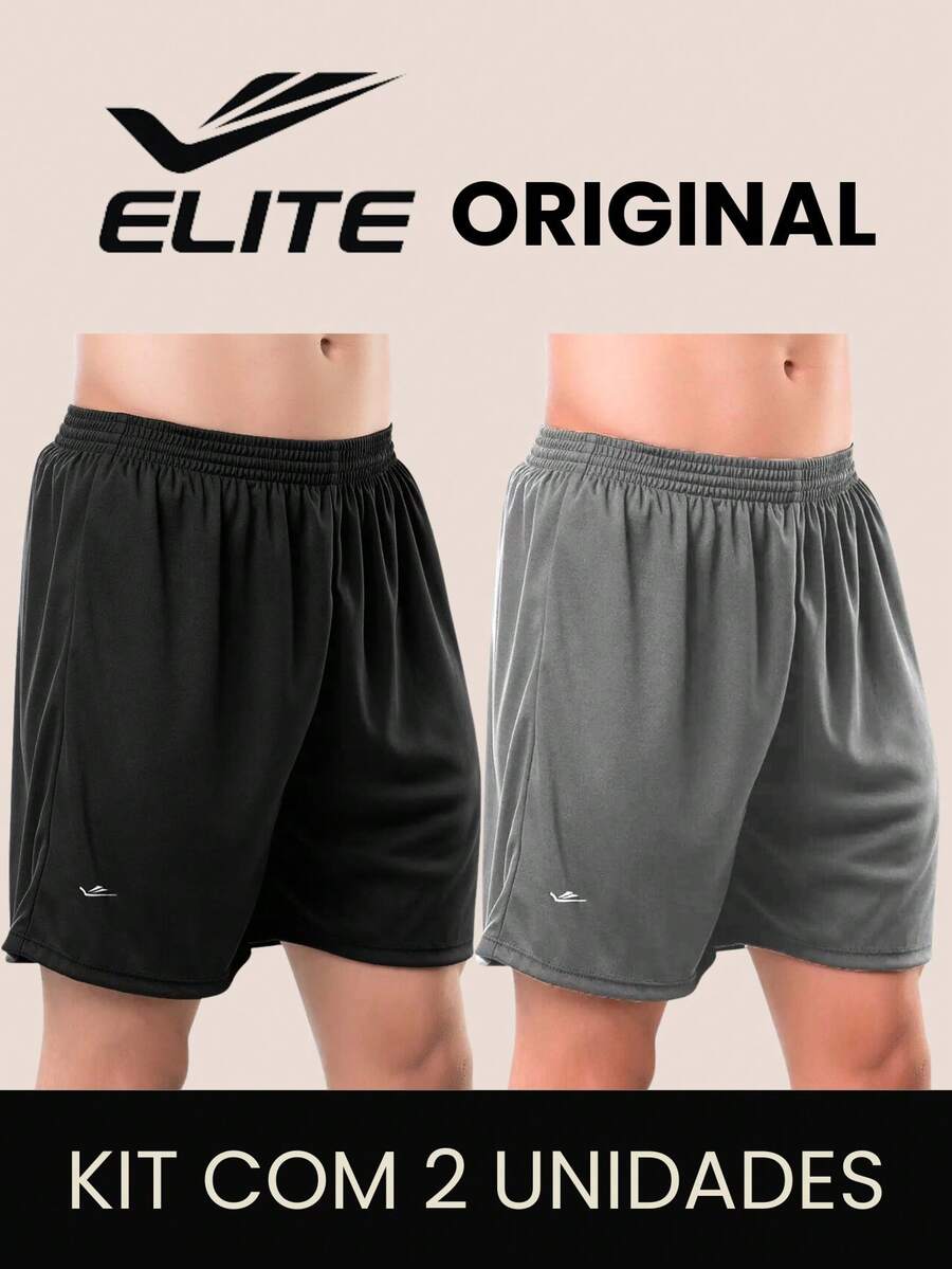 Kit 2 Basic Men's Bermuda Shorts For Football Academy In Polyester Elite Original Father's Day Dad - Black and Gray - View 1