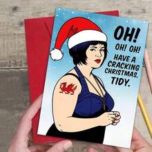 1pc Adult Funny Christmas Greeting Card - Envelope Style Wishes, Includes "Oh! Have Fun" Message, Clean Humorous Design, Welsh Flag Tattoo Cartoon Pattern & Snowflake Font - Holiday Greetings Suitable For Friends, Family, Colleagues - No Battery/Power/Paper Required