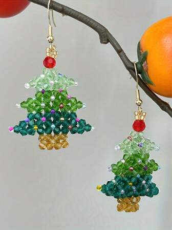 1 par handgjorda örhängen med pärlmotiv till julgranen, enkel rustik stil, lämpliga som presenter till fest och speciella tillfällen, accessoarer till alla hjärtans dag, alla årstider