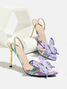 Giày cao gót mũi nhọn thời trang nữ cao cấp thanh lịch, phong cách mùa hè, họa tiết bướm 3D, chất liệu thoải mái, gót cao, giày sandal nữ, quai trần gợi cảm, thích hợp cho các buổi tụ tập ngoài trời, tiệc tùng, sàn diễn, nét quyến rũ độc đáo tối giản thanh lịch, giày sandal cao gót màu hoa oải hương - Màu tím hoa cà - Xem 7