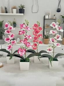 4pcs/1PC Simulation Plant Flowers Fake Hua Hudie Orchid Potted Bonsai, Wedding Shooting Green Props Living Room Decoration Plastic Flower Potted Ornaments, Holiday Decorations, Christmas Decorations.