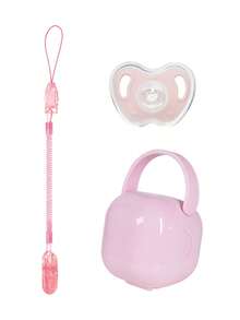 KUNT 3 Stücke Baby Schnuller + Schnuller Aufbewahrungsbox + Verlust-Verhinderer Kette, Baby Schnuller Box Kunststoff Schnuller Box Beißring tragbar