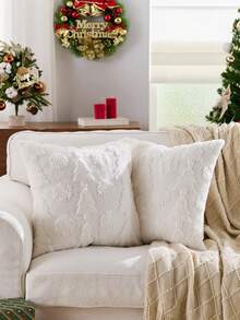 1 Stück Weihnachtsbaum & Schneeflocke dekorativer Kissenbezug, weiche Samtstruktur auf der Rückseite, quadratischer Kissenbezug, Feiertags-Heimdekoration Kissenhülle, angenehmes Plüschmaterial, moderne Dekoration für Sofa, Schlafzimmer