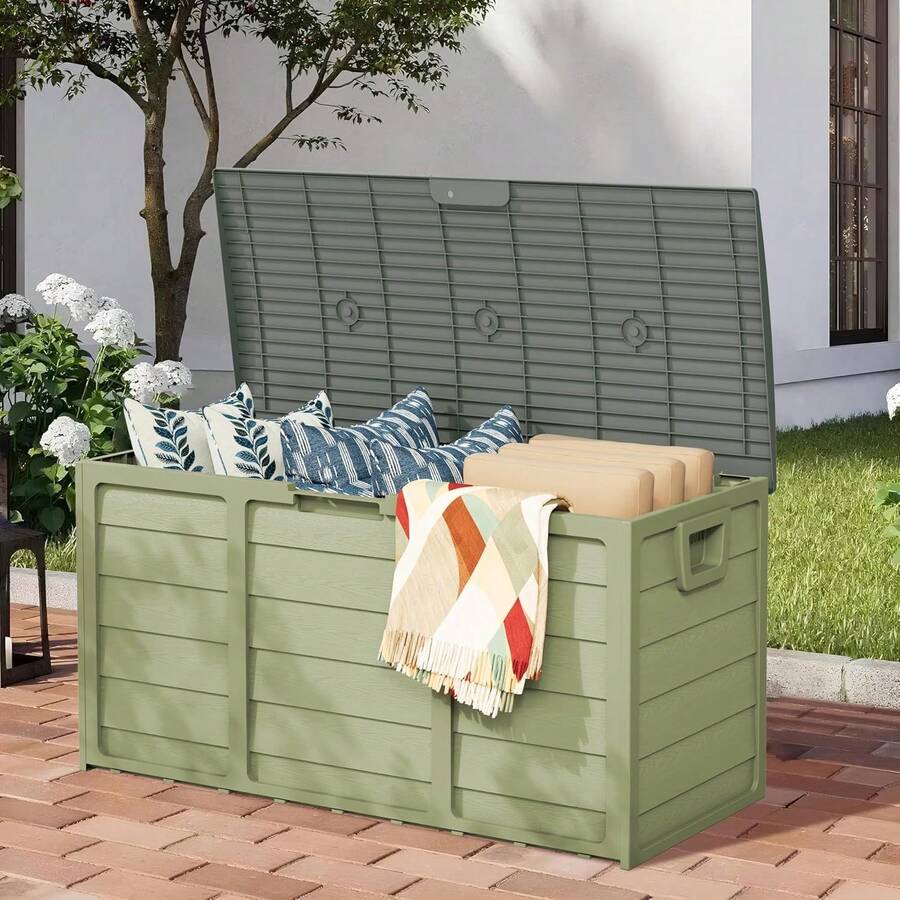 75 Gallon Outdoor Storage Deck Box Weatherproof Durable Resin Container ...