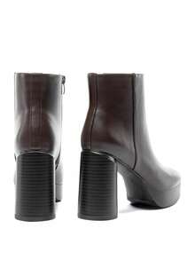 Women's Retro-Modern Square Toe Chunky Round Heel Ankle Boots With Lightweight Platform, Perfect For Daily Outings - Brown - View 5