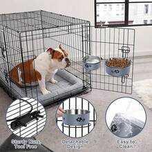 Supet 2pcs 5.5in + 6.3in Stainless Steel Hanging Multi-Function Stand, Cat Dog Bowl, Pet Cage Accessories, Food Bowl, Water Dispenser