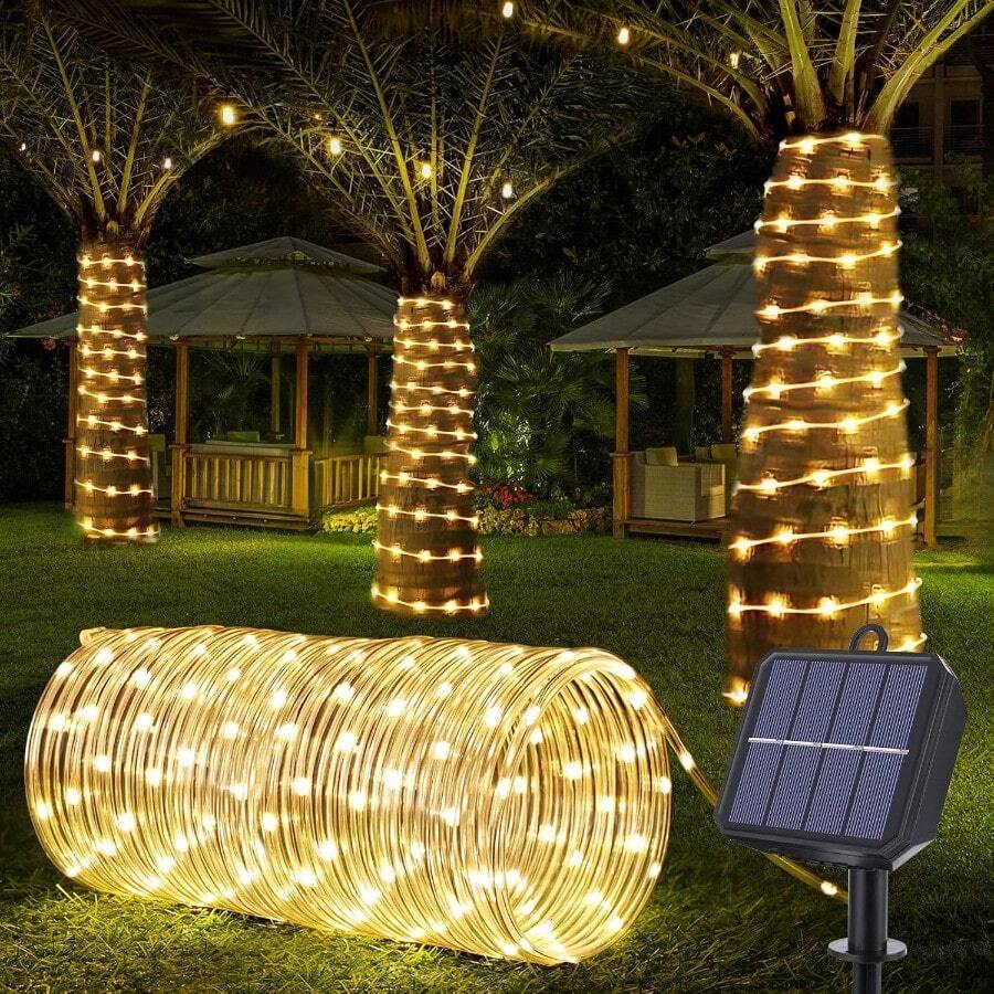 Solar Rope Lights 1 PACK, 33ft 100LED Solar String Lights, 8 Modes Waterproof Solar Powered Outdoor Light, Flexible Clear Tube Light For Garden, Backyard, Patio, Deck, Porch, Pool, Tree Decorative - Warm White - View 1