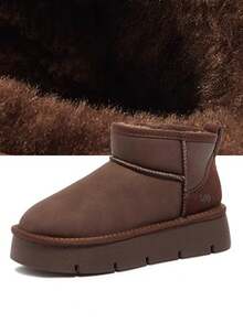 CAMEL CROWN 女士冬季新款加厚底雪地靴，保暖内衬户外冬季鞋 - 咖啡 - 查看 3