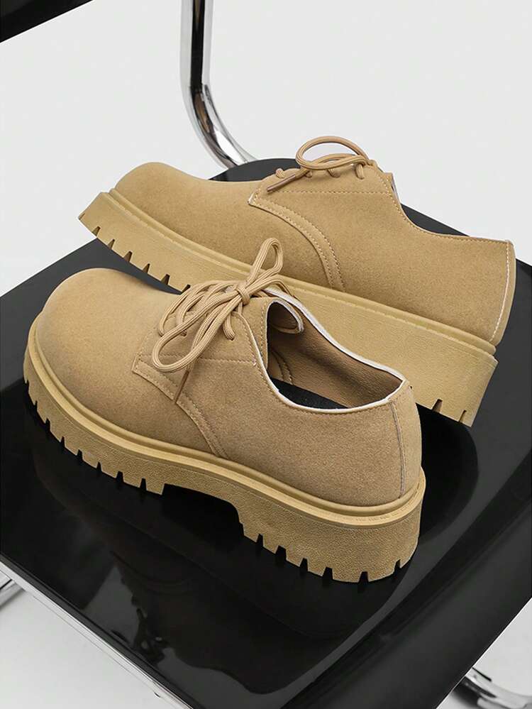 Zapatos Derby para hombres, nuevas botas de caña baja para primavera/otoño, zapatos de trabajo retro, suela gruesa, zapatos versátiles - Amarillo - Añade 4