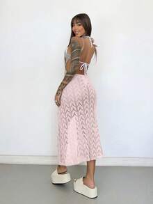 Beach Cover-Up, Pool, Lace, Knit, Summer, Vacation Dress - Rosa Prata - 查看 3