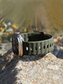 Huastonband 1件裝 軍綠色 戶外運動健身瑜伽防水防汗超薄柔軟3D紋理矽膠材質，適用於Apple Watch Ultra 3/2/1 SE S9/8/7/6/5/4/3/2/1系列智慧手錶替換錶帶 38/40/41mm, 42/44/45/46/49mm配件，男女通用海灘夏季度假、教師節、父親節、畢業季同學禮物 - 軍綠色 - 查看 6