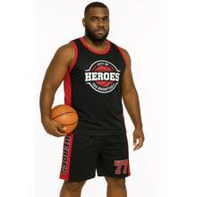 Men's Adult Sports Set: T-Shirt With Basketball Shorts - Black and Red Heroes - View 2