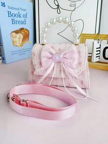 1pc Mini New Girls' Pearl Handbag, Cute Flap Magnetic Closure, Bow & Mesh Decor, Adjustable Shoulder Strap Shoulder/Crossbody/Coin Purse, Suitable For Birthday Gift, Back To School Gift, Holiday Gift, Outdoor Activities - S - View 6