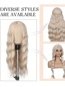 Long Blonde Wavy Wig 26 Inch Natural Wavy Wig Long Platinum Blonde Wig For Women Synthetic Wig Middle Part Halloween Cosplay Wigs For Women Halloween Party - Gold - View 2
