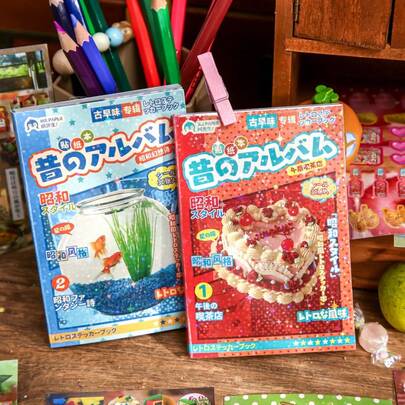 30张/本贴纸书、复古风味相册系列、复古风格食物主题精美闪光膜模切贴纸、剪贴簿用品、笔记本配件、装饰相框、电脑和手机壳、水杯、废杂志、铅笔盒、桌面装饰贴纸、返校季贴纸、学校用品