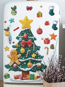 1 Set de decoraciones navideñas para el hogar, pegatinas de pared de dibujos animados de árbol de Navidad y hombre de jengibre, pegatinas decorativas para pared, para dormitorio, sala de estar, sala de juegos, decoración de pared, calcomanía de vinilo para decoraciones navideñas, artículos de decoración navideña para refrescar su hogar - Multicolor - Ver 6