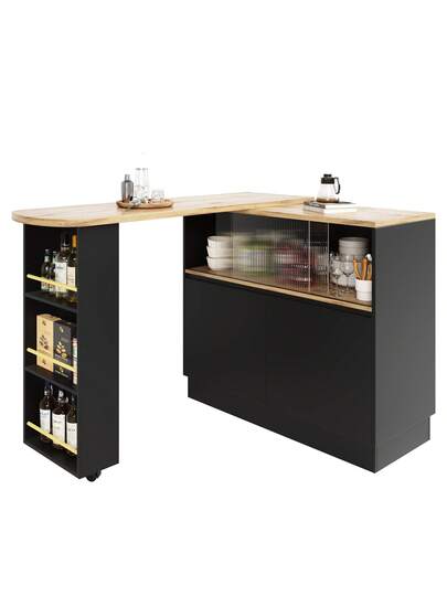 Sairedel 360° Rotating Sideboard Shelves Glass Moderne Serving Buffet 90x45x100 Cm Kitchen, Restaurant, Living Room Multifunctional Shelf, Bar Cabinet view 8