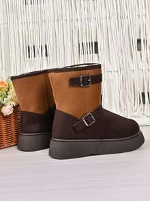 1 Pair Plus Size 36-42 Punk Style Contrast Color Gothic Thick Sole Snow Boots With Multiple Buckle Decor, For Indoor & Outdoor Wear, Winter