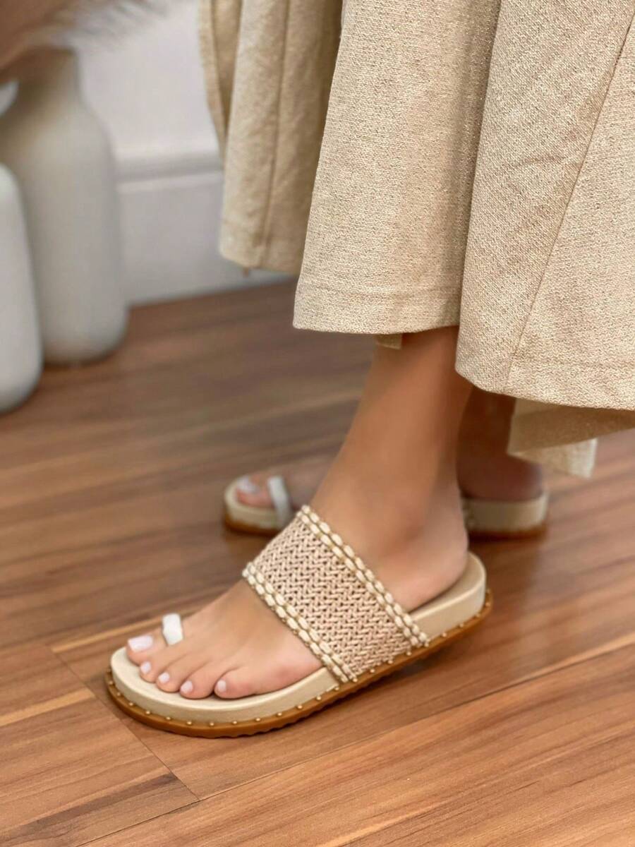 Women's Sandal Slipper Comfortable Briken Soft Fabric Strap - Beige - View 1