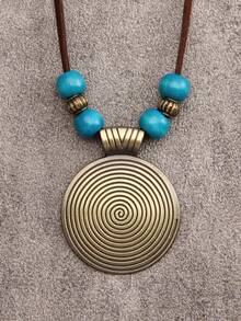 1 buah Kalung Rantai Paduan Geometris Manik-manik Kayu untuk Wanita, Kalung Panjang Gaya Vintage untuk Sweater. - Biru - View 4