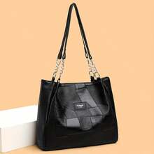 Women Shoulder Bag, Large Capacity Letters Handbag Soft Tote Bag for Casual Daily - Negro - Ver 3