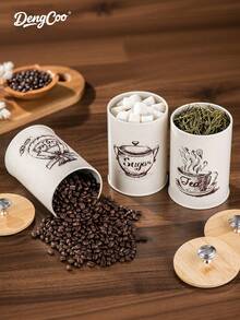 Dengcoo 3 件高品质防漏咖啡储存容器，可重复使用和密封的食品储存罐，耐用带盖，创意节省空间的厨房收纳盒，以及用于咖啡、茶、咖啡配件和厨房必需品的储存罐，适合储存 - 鐵罐三件套 - 查看 4