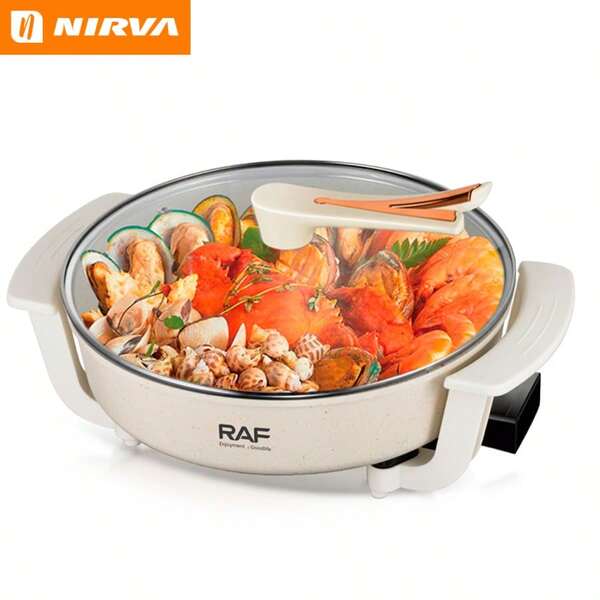 Nirva 1200W 6L Electric Hot Pot: 1200W For Fast Heating, 6L Large Capacity, Capable Of Frying, Stir-Frying, Stewing And Hot Pot In One Pot. It Has A Non-Stick Inner Pot And A Temperature-Adjusting Knob, Suitable For Making Hot Pot, Frying Steak And Cooking Pasta-An All-Rounder In The Kitchen. It Operates With Low Noise,