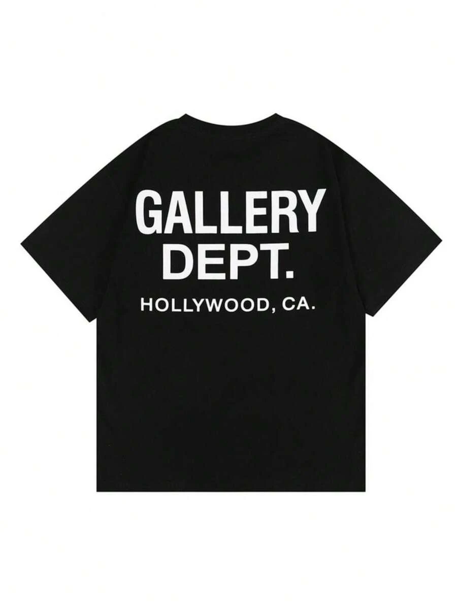 GaLLeRY  T-Shirt Cotton Fashion T Shirt Classic Letter Print T-Shirts For Men And Women Couples Loose Leisure Short Sleeves Casual Comfort Womenswear Birthday Clothing Graphic - 黑色 - 查看 1