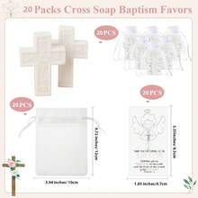 60pcs/20sets Baptism Favors For Guests Cross Soap Baby Shower Scented Soap Favors With Greeting Cards Organza Bag Christening Communion Baptism Party Gift For Guests Party Gender Reveal - White - View 9