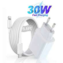 30W Fast Charging Set [USB C Wall Charger + 6.6Ft/200cm USB C To Lightning Cable For Fast Data Transfer], Compatible With IPhone 14/13/12/11/XR/XS/XS Max Nan Phone Charger Nan - EU C Type Plug(220-240V) - View 1