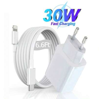 30W Schnellladeset [USB-C Ladegerät + 2m USB-C auf Lightning Kabel für schnellen Datentransfer], kompatibel mit iPhone 14/13/12/11/XR/XS/XS Max