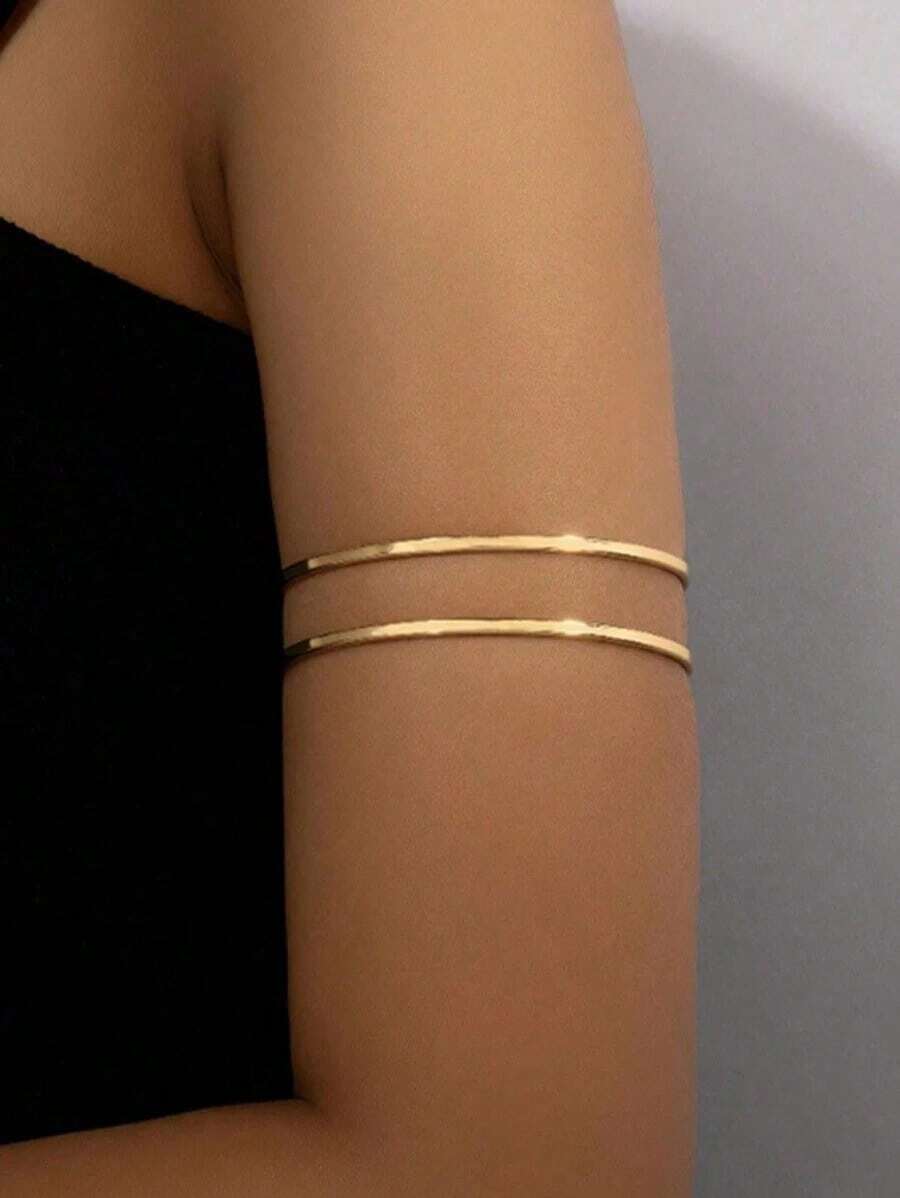1pc Metal Bar Arm Cuff Bracelet, Simple & Fashionable Design, Suitable For Women To Wear To Parties And Gatherings, Gift - Two Bars - View 1