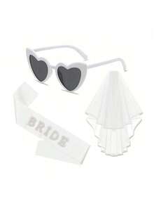 3件套，单身派对准新娘装饰套装，新娘送礼会礼物，新娘绶带，白色心形眼镜，头纱，婚礼装饰，婚礼用品，酷炫装饰，个性配饰，场景装饰，拍照道具 - 白色珍珠 - 查看 10