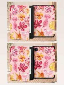 粉色夏日海洋元素拼贴图案保护壳适用于 iPad Air4/5 10.9 英寸、iPad 7/8/9/10.2 英寸、iPad 第 10 代，兼容 Kindle Paperwhite 第 12 代 2024、Kindle（第 11 代）2022 年发布，保护壳具有自动睡眠/唤醒功能 - 彩色 - 查看 11