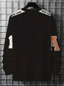 Maglietta con stampa di lettere per uomo taglia grande - Camicia elegante da festa per uomo alto, casual a girocollo a maniche lunghe, stile sportivo elegante