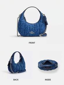 Coach Bolso de mano acolchado de lona para mujer, bolso de embrague con asa superior, bolso bandolera pequeño para mujer, bolso de satchel elegante para la noche con correa de cadena desmontable