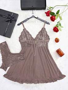 SOFUSEN 2 pezzi/Set Lingerie sexy da donna, in tessuto di rete, camicia da notte con spalline sottili, adatta per casa, hotel, San Valentino e altre occasioni, camicia da notte sexy, biancheria intima sexy - Multicolore - Visualizzare 4