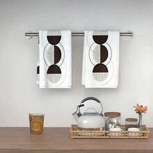 2Pcs Black And White Geometric Hand Towel  - Lightweight, Absorbent, Quick-Drying, Machine-Washable Polyester Blend For Kitchen, Bathroom, Gym Decor, Bathroom Essentials | Modern Towel Design | Quickdry Fabric, Bathroom Towels,  Soft And Comfortable, Suitable For   Bathroom Restaurant Kitchen Interior Decoration Party Decoration, Holiday Gifts, Can Be Given As Gift - 樣式 1 - 查看 3