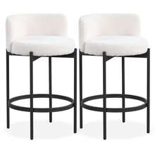 Boucle Counter Stools Set Of 4 W/Curved Backrest Metal Frame Comfy Footrest - 米色和黑色 - 查看 10