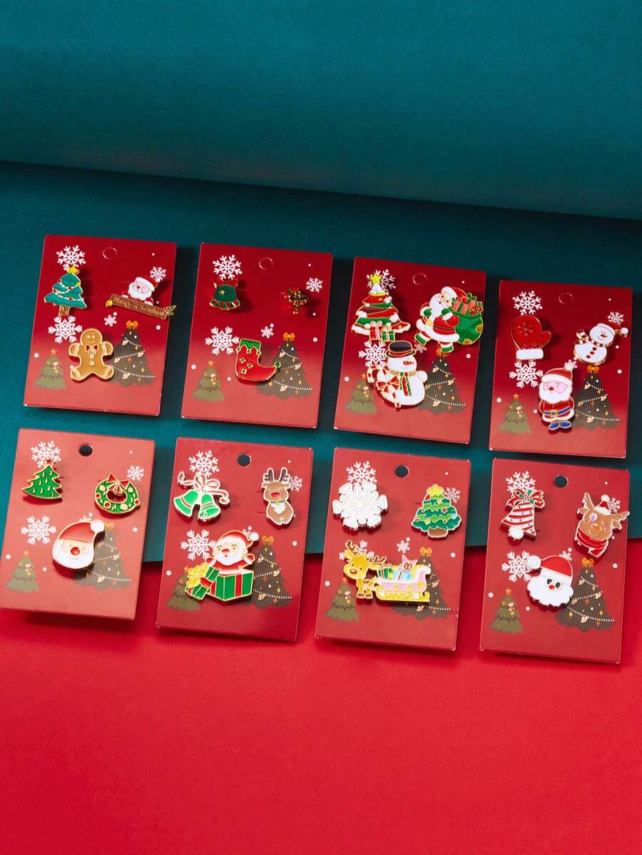 Bộ 3 món quà Giáng sinh hình ông già Noel hoạt hình, ghim cài áo huy hiệu phụ kiện trang trí cho quần áo, túi xách, khăn quàng cổ, phù hợp làm trang sức cho phụ nữ, trang phục hàng ngày và ngày lễ - Nhiều màu - Xem 1