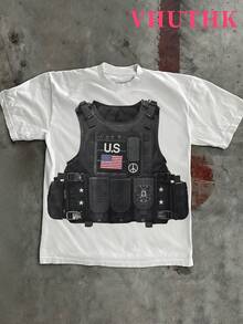 VHUTHK (180 Cotton T-Shirt) Big Eyed Child Print Men's Summer Round Neck Short Sleeved Casual Cotton Print - Trắng 7 - Xem 1