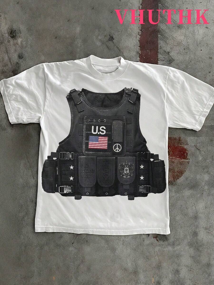 VHUTHK (180 Cotton T-Shirt) Big Eyed Child Print Men's Summer Round Neck Short Sleeved Casual Cotton Print - Trắng 7 - Xem 1