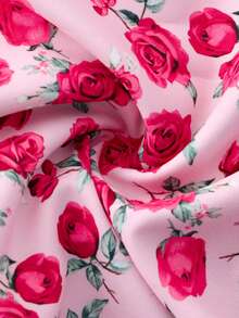 Tween Girl New Knitted Decorative Long Sleeve Cardigan Sweater + Rose Digital Print Waist Cinched Long Slip Dress 2 Pieces Set, Vintage Chic Countryside Sweet Style, Autumn/Winter - Red - View 6