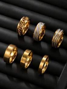 Bộ 5 nhẫn thép không gỉ tối giản, màu bạc, vàng, đen, thiết kế dây xích xoay, thích hợp cho các môn thể thao ngoài trời và đeo hàng ngày - Bộ 5 món - Xem 7