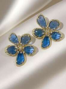 European And American Exaggerated Crystal Flower Earrings, New And Fashionable Style, Internet Famous Earrings, Female Personalized Earrings - Blue - View 5