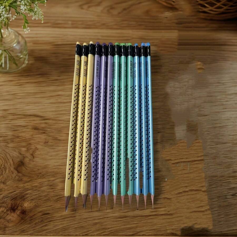 12 Peças Lápis Triangulares HB de Cores Variadas com Borrachas, Adequados para Escrita, Esboço, Desenho, Aprendizado e Prática de Caligrafia